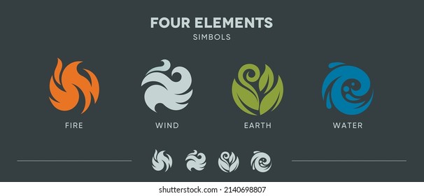 Four elements nature fire air earth water vector icons set logo