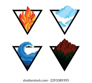 The Four Elements of nature, fire, air, water and earth, vector illustration