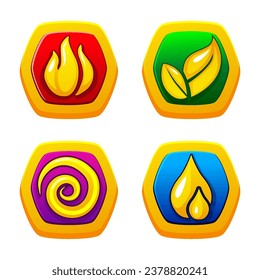 Four elements nature fire, air, earth, and water. Golden 4 symbols of life