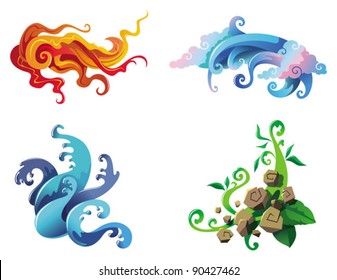 The Four Elements of nature, fire, air, water and earth, vector illustration