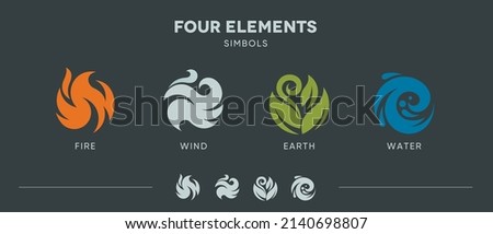 Four elements nature fire air earth water vector icons set logo