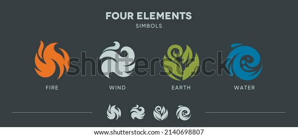 Four elements nature fire air earth water vector\
icons set logo