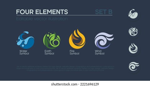 Four elements nature fire water wind air earth vector set