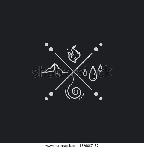 four elements of nature mono line style\
vector illustration.