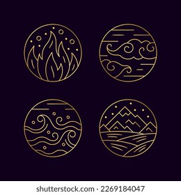 Premium Vector  Cartoon four natural elements icons - earth, water, fire  and air