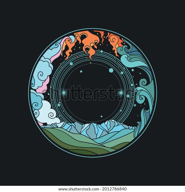 Four elements of nature. Vector illustration
on black background