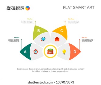 Four elements process chart slide template. Business data. Approach, step, design. Creative concept for infographic, project. Can be used for topics like insurance, finance, planning.