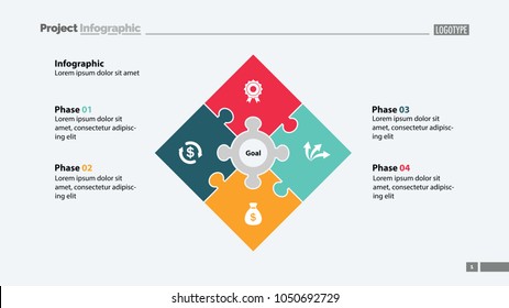 Four elements process chart slide template. Business data. Plan, goal, design. Creative concept for infographic, presentation, report. Can be used for topics like marketing, finance, teamwork.