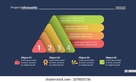 Four elements process chart slide template. Business data. Infochart, diagram, design. Creative concept for infographic, presentation, report. Can be used for topics like management, finance, banking.