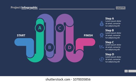 Four elements process chart slide template. Business data. Flow, diagram, design. Creative concept for infographic, presentation. Can be used for topics like management, production, finance.