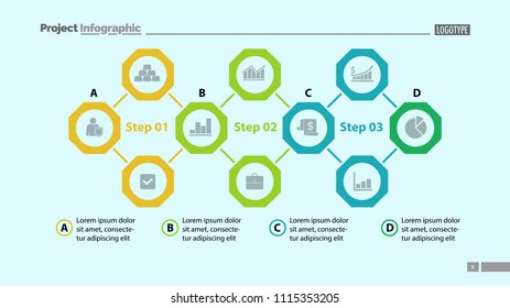 Four elements process chart slide template. Business data. Option, diagram, design. Creative concept for infographic, presentation. Can be used for topics like management, consulting, workflow.