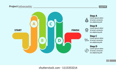Four elements process chart slide template. Business data. Flow, diagram, design. Creative concept for infographic, presentation. Can be used for topics like management, production, finance.