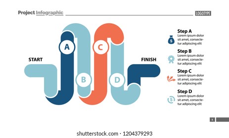 Four elements process chart slide template. Business data. Flow, diagram, design. Creative concept for infographic, presentation. Can be used for topics like management, production, finance.