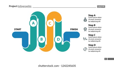 Four elements process chart slide template. Business data. Flow, diagram, design. Creative concept for infographic, presentation. Can be used for topics like management, production, finance.