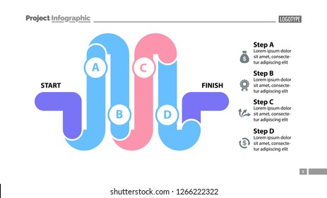 Four elements process chart slide template. Business data. Flow, diagram, design. Creative concept for infographic, presentation. Can be used for topics like management, production, finance.