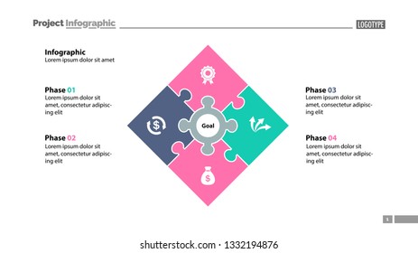 Four elements process chart slide template. Business data. Plan, goal, design. Creative concept for infographic, presentation, report. Can be used for topics like marketing, finance, teamwork.