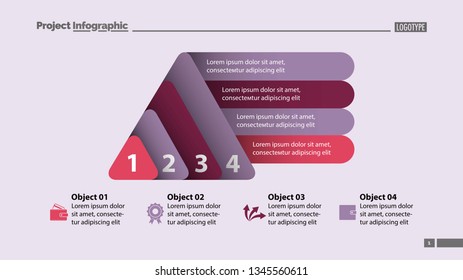 Four elements process chart slide template. Business data. Infochart, diagram, design. Creative concept for infographic, presentation, report. Can be used for topics like management, finance, banking.