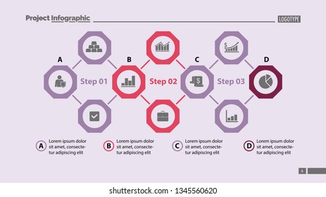 Four elements process chart slide template. Business data. Option, diagram, design. Creative concept for infographic, presentation. Can be used for topics like management, consulting, workflow.