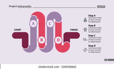 Four elements process chart slide template. Business data. Flow, diagram, design. Creative concept for infographic, presentation. Can be used for topics like management, production, finance.