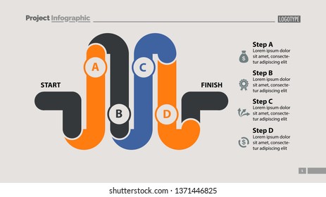 Four elements process chart slide template. Business data. Flow, diagram, design. Creative concept for infographic, presentation. Can be used for topics like management, production, finance.