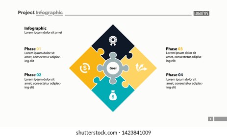 Four elements process chart slide template. Business data. Plan, goal, design. Creative concept for infographic, presentation, report. Can be used for topics like marketing, finance, teamwork.