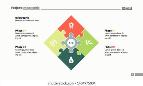 Four elements process chart slide template. Business data. Plan, goal, design. Creative concept for infographic, presentation, report. Can be used for topics like marketing, finance, teamwork.