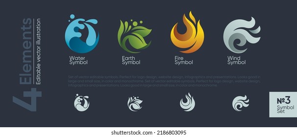 Four elements set of symbols earth fire water air nature ecology vector logo icons