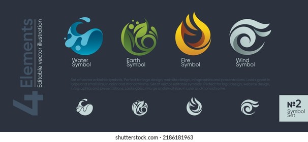 Four elements set of symbols water earth fire air nature ecology vector logo icons