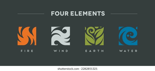Four elements simbols set fire water wind earth icons vector logo
