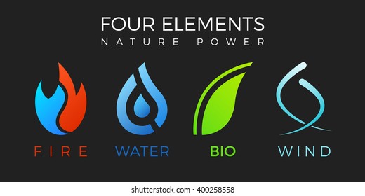 Four Elements Symbol Vector Logo Template.  Air, Fire, Water, Bio, Eco Symbol.