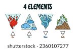 Four elements symbols. Fire, air, water and earth alchemical signs. Magic element triangle icons vector set. Environmental powers of nature logo templates isolated on white, colorful design