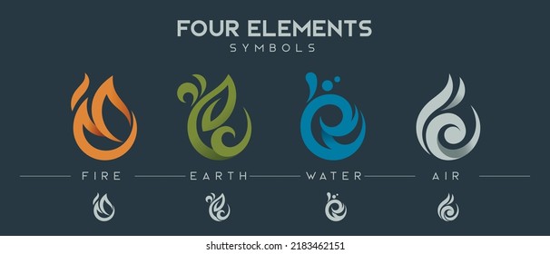 Four elements water earth air fire ecology vector logo