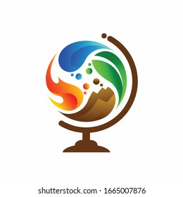 Four elements, water, earth, leaves, fire