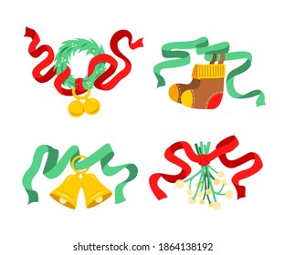 Four Elements are Wreath, Stocking, Golden Bells and Mistletoe for the Christmas's Decoration.