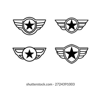 Four emblems with wings star badge emblem emblem award symbol achievement symbol emblem emblem