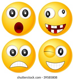 Four emoticons isolated on white background. Vector illustration.
