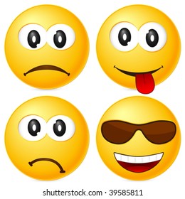 Four emoticons isolated on white background. Vector illustration.