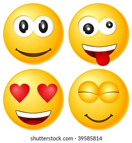 Four emoticons isolated on white background. Vector illustration.