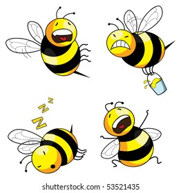 four emotion bee comic character series (vector)