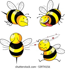 four emotion bee comic character (vector)