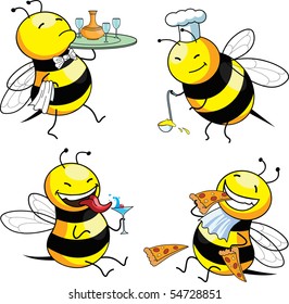four emotion bee comic character (vector)
