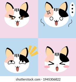 four emotional cat on blue pink back ground for seamless pattern back ground and texture icon concept