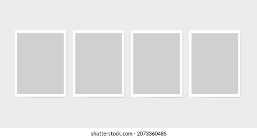 Four empty frames mockup hanging on wall. Blank pictures. Posters for presentation, art products. Vector decorative elements. EPS 10.