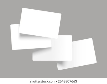 Four empty playing cards flying mockup.Vector set of blank cards deck of poker hand, gambling business, credit card, business card, game card, note cards, greeting card, invitation