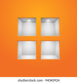 Four Empty Shelves For Exhibit In The Orange Wall