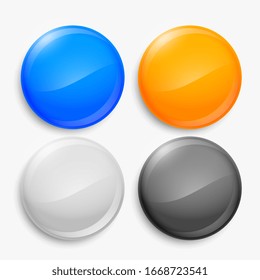 four empty shiny circular buttons set design