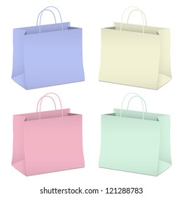 Four empty shopping paper bags in pastel colors. Vector eps10