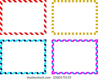 Four empty squares, each outlined by a different colored line: red, gold, blue, and pink. Slanted line frame, diagonal line frame, straight line frame.