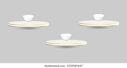 Cuatro estantes blancos vacíos aislados sobre fondo transparente. Plantilla de diseño de Vector