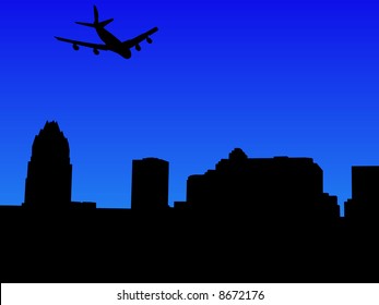 four engine plane arriving in Austin illustration